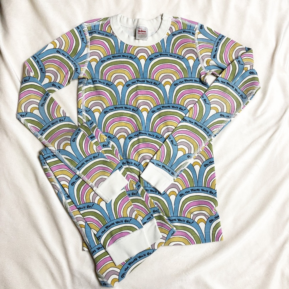 Hanna Andersson Dr Seuss Oh the Places Youll Go Pajama Set Kids 160 US 14 Cotton
